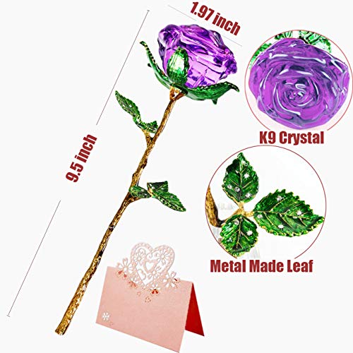 Purple Galaxy Crystal Rose Gift for Her with Gift Card - Infinity Flower for Women