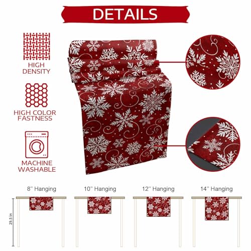 Onekaccu 13x36 Inch Red Snowflakes Table Runner for Holiday Dining Decor
