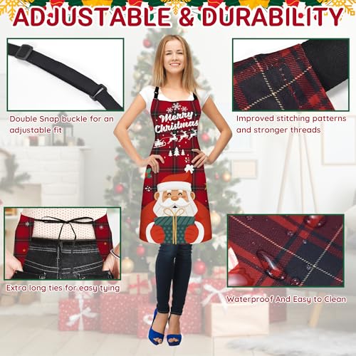 FunChaos 4 Pack Christmas Chef Aprons for Women & Men Plaid Waterproof Kitchen Bibs