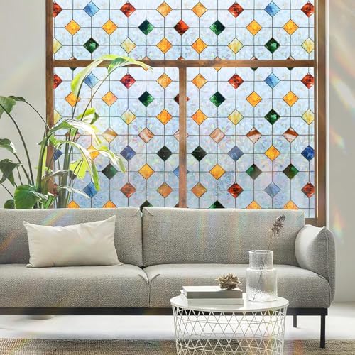 Colorful Gem Rhombus Decorative Window Privacy Film - Rainbow Design