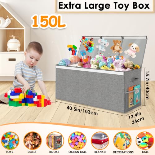 150L Extra Large Toy Storage Chest with Lid - Foldable Organizer Bin