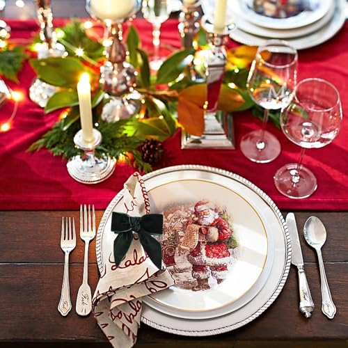 Wonlex Green Christmas Bow Napkin Rings Set of 8 Velvet Holiday Table Decor