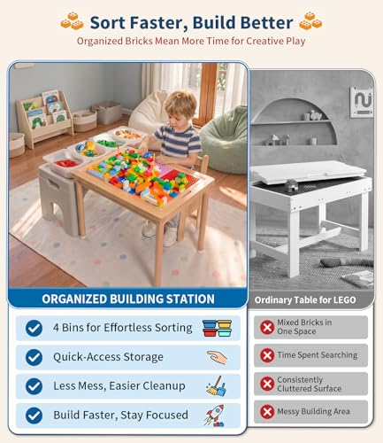 28-Inch Wooden Kids Activity Table with Reversible Top and Storage Bins