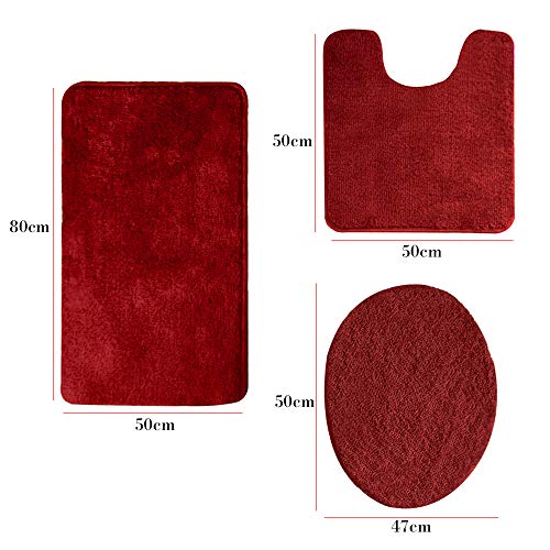3-Piece Bathroom Rug Set, Anti-Slip Soft Bath Mat, U-Shaped Rug & Lid Cover