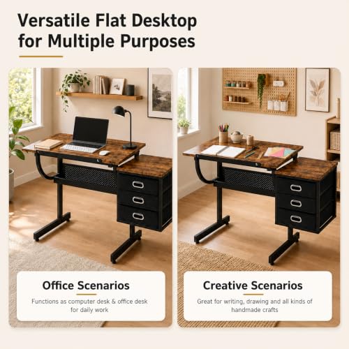 Adjustable Drafting Table with 3 Drawers and Stool for Artists