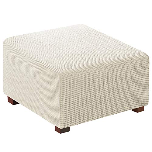 Stretch Ottoman Cover for Square Ottoman - Soft Slipcover, Biscotti Beige