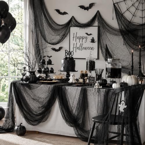 5-Piece Black Halloween Creepy Cloth Gauze Decorations (30 x 72 Inches)