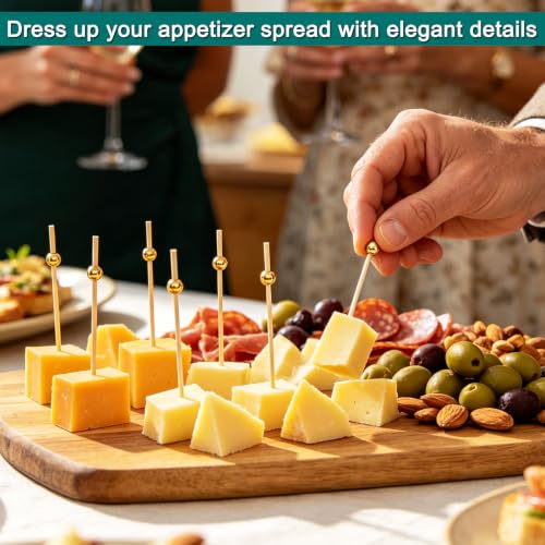 Amovvita Classic Gold Pearl Cocktail Picks 100 pcs - Elegant Party Garnishes