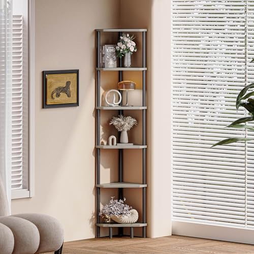 6-Tier Tall Corner Shelf, 66.5-Inch Narrow Standing Bookshelf for Storage