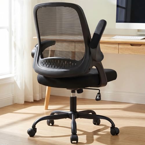 Ergonomic Mesh Office Chair with Flip-Up Arms and Lumbar Support, Black