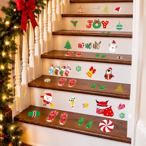 Christmas Peppermint Floor Decals 264-Piece Santa Footprints Sticker Set