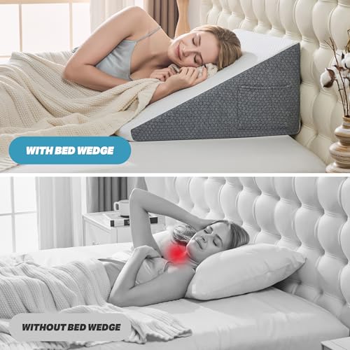 12-Inch Wedge Pillow for Sleeping - Memory Foam Triangular Support