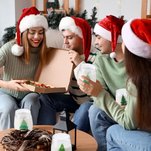 Umigy 8 Pcs Xmas Tree Stemless Wine Glasses 15 oz Green Silver Xmas Theme