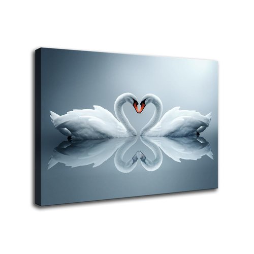 Large Elegant Swan Canvas Wall Art Framed Painting Print Love Animals Artwork Aesthetic Couple Wall Decor Bedroom Office Living Room Wedding Decor Gift (Swans, 24x48 inch)
