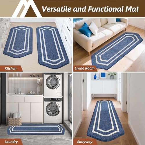 Long Kitchen Runner Rug - 24"x48" Non-Slip Washable Floor Mat, Blue