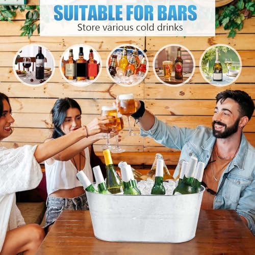 Galvanized Metal Ice Buckets, 4-Gallon Beverage Tubs with Handles (4 Pack)