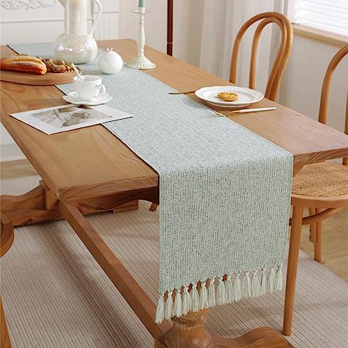 Rakila 13x108 Inch Light Blue Green Tassel Bohemian Farmhouse Table Runner
