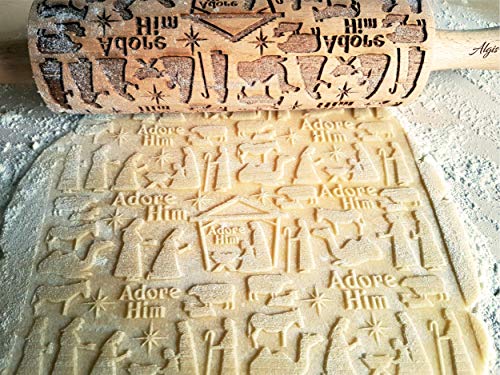 NATIVITY EMBOSSING ROLLING PIN for GINGERBREAD COOKIES CHRISTMAS