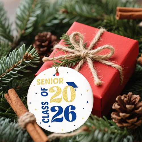 Class of 2026 Graduation Ornament – Blue & Gold Ceramic Hanging Decoration