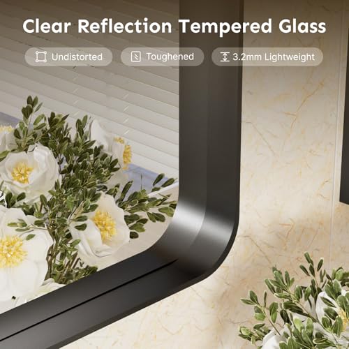 20x16 Inch Rectangular Wall Mirror, Matte Black Aluminum Framed Bathroom Mirror