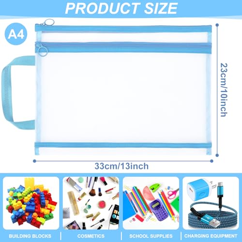 12 Pack A4 Mesh Zipper Pouch Bags with Handle, Double-Layer Storage Organizers