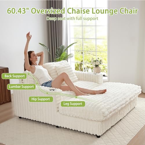 Oversized Faux Fur Chaise Lounge with Charging Station and Cup Holders