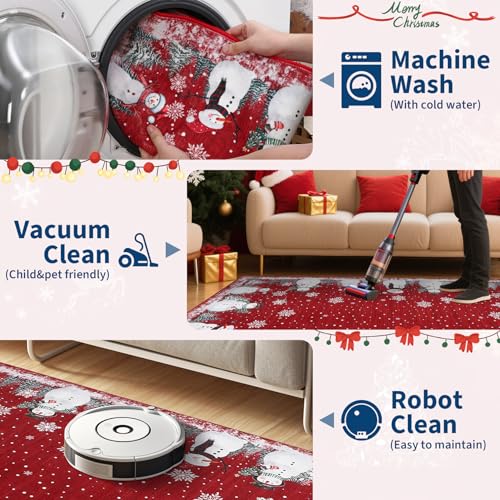 GarveeHome Snowman Red Christmas Area Rug 8x10 Non Slip Holiday Decor