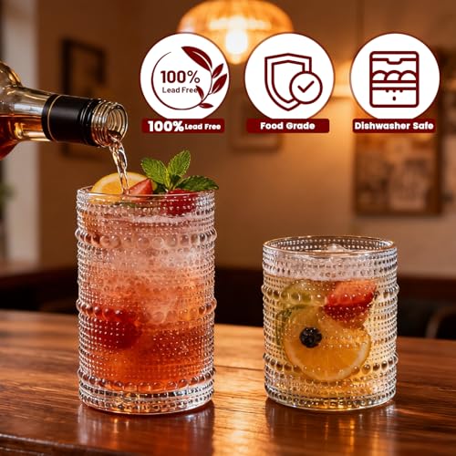 Vintage Hobnail Drinking Glasses Set, 12-Piece Clear Glassware Collection