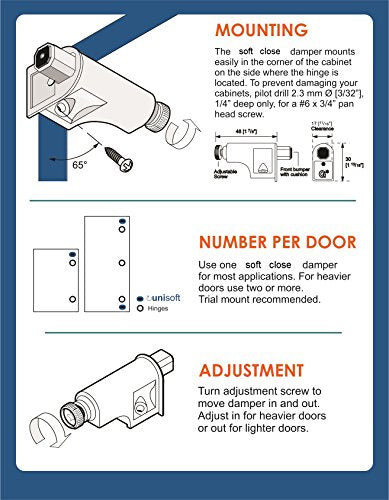 5-Pack Soft Close Cabinet Door Dampers - Polished Nickel Adapters