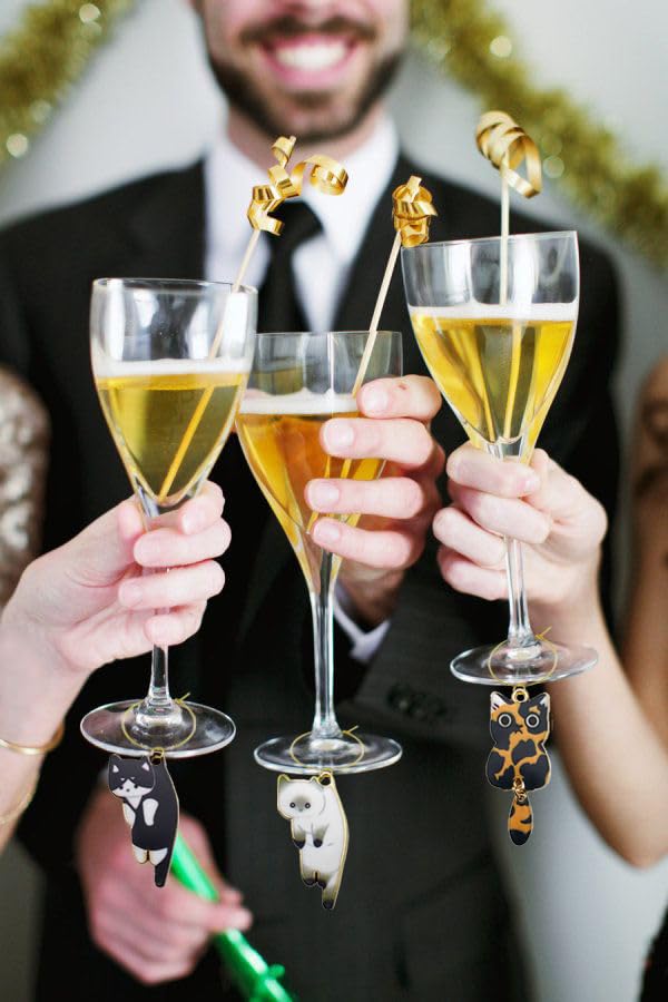 Nuburbur 13 Pcs Cat Wine Glass Charms Set – Kitty Themed Drink Markers for Parties