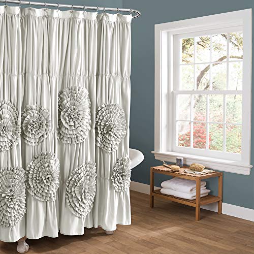 Lush Decor Serena Shower Curtain, 72" W x 72" L, Light Gray - Ruffled Bathroom Curtain - Gray Fabric Shower Curtains - Coquette Decor