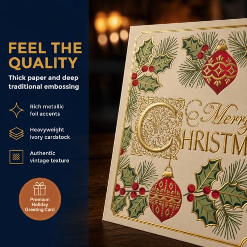 Masterpiece Studios Antique Christmas 15-Count Card Box with Gold Foil Envelopes (7.87 x 5.62)