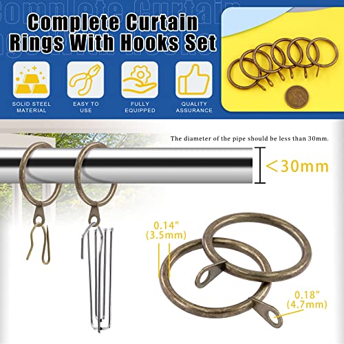 120-Piece Antique Bronze Curtain Rings and Pleat Hooks Set, 30mm Diameter