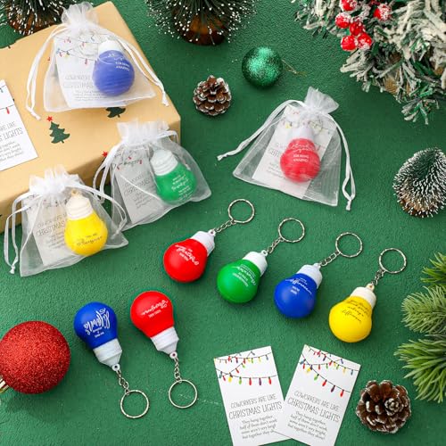 Landical Christmas Coworker Gift Set with 40 Light Bulb Keychains & Cards, 10 Styles