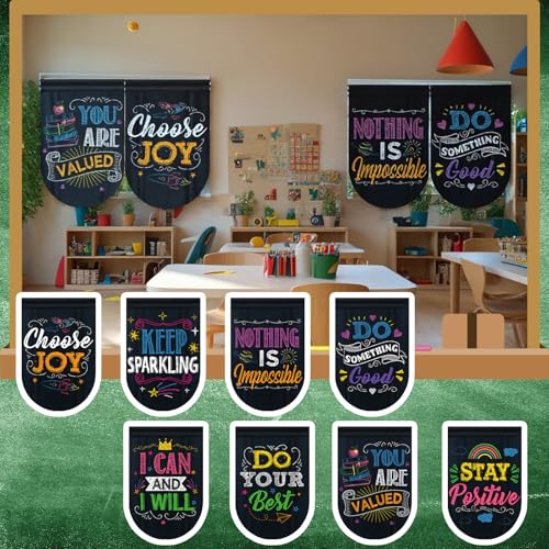 8 Pcs Motivational Classroom Curtains, Growth Mindset Window Panels 36x24