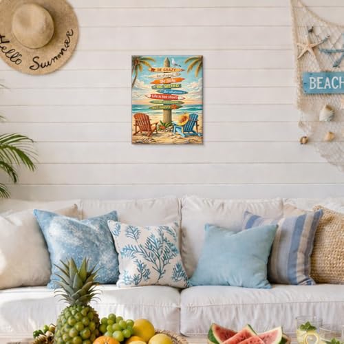 Coastal Surfboard Beach Wall Art - 8x10 Inch Tropical Summer Canvas Decor