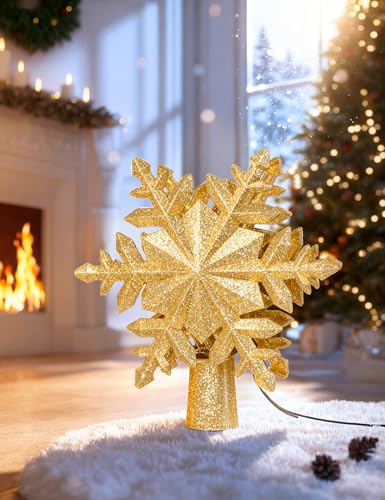 DG-Direct Gold 6-Pattern Rotating Christmas Tree Topper with Snowflake Projection