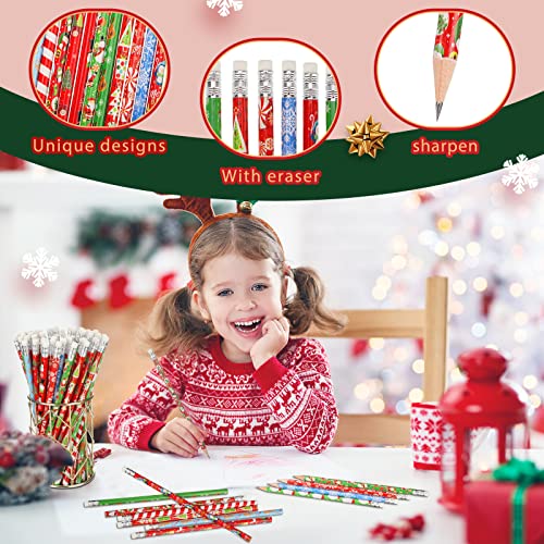 Christmas Pencils Set - 360 Assorted Holiday Wooden Stationery with Erasers - Variation 1