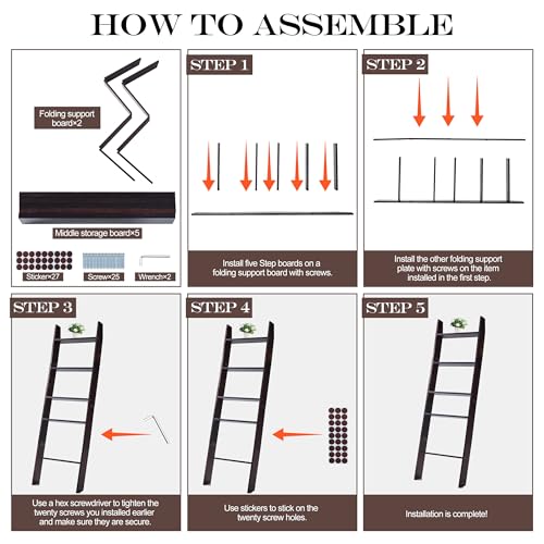 5-Tier Wooden Blanket Ladder - 58-Inch Leaning Quilt Rack for Living Room