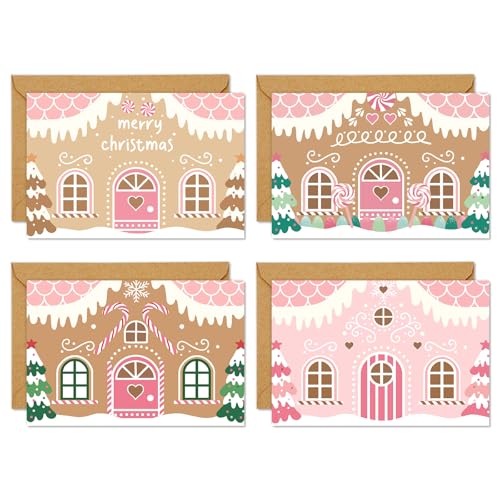 Christmas Greeting Cards with Envelopes & Stickers - Gingerbread House Design, 36 Pack 4x6 Inches