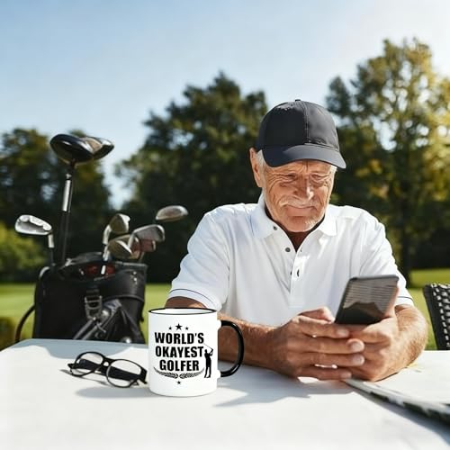 World’s Okayest Golfer Mug - 11 oz Funny Coffee Cup for Dad Husband