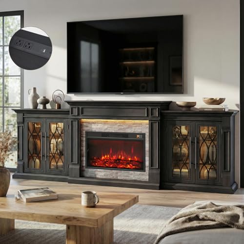 104-Inch Sectional Fireplace TV Stand with LED Lights and Power Outlets