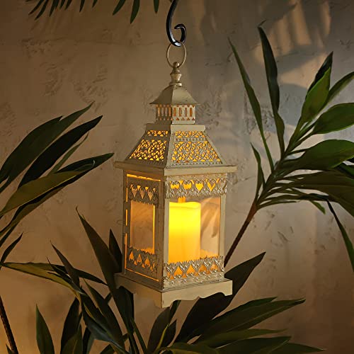 NEEDOMO Beige Outdoor Lanterns - Set of 2 Large Square Candle Lanterns (21" + 15"), Indoor/Outdoor