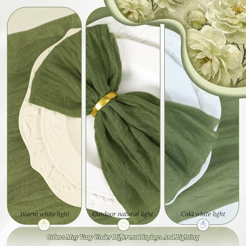 120 Pack Olive Green Cheesecloth Napkins, 20x20 Rustic Gauze Table Napkins