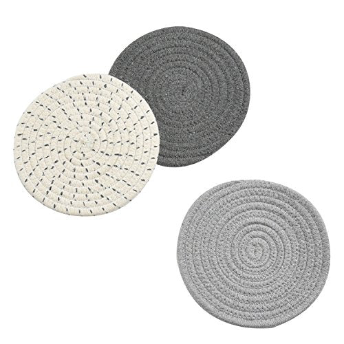 Cotton Woven Potholders and Trivets Set - 7-Inch Heat Resistant Mats (3 Pack)
