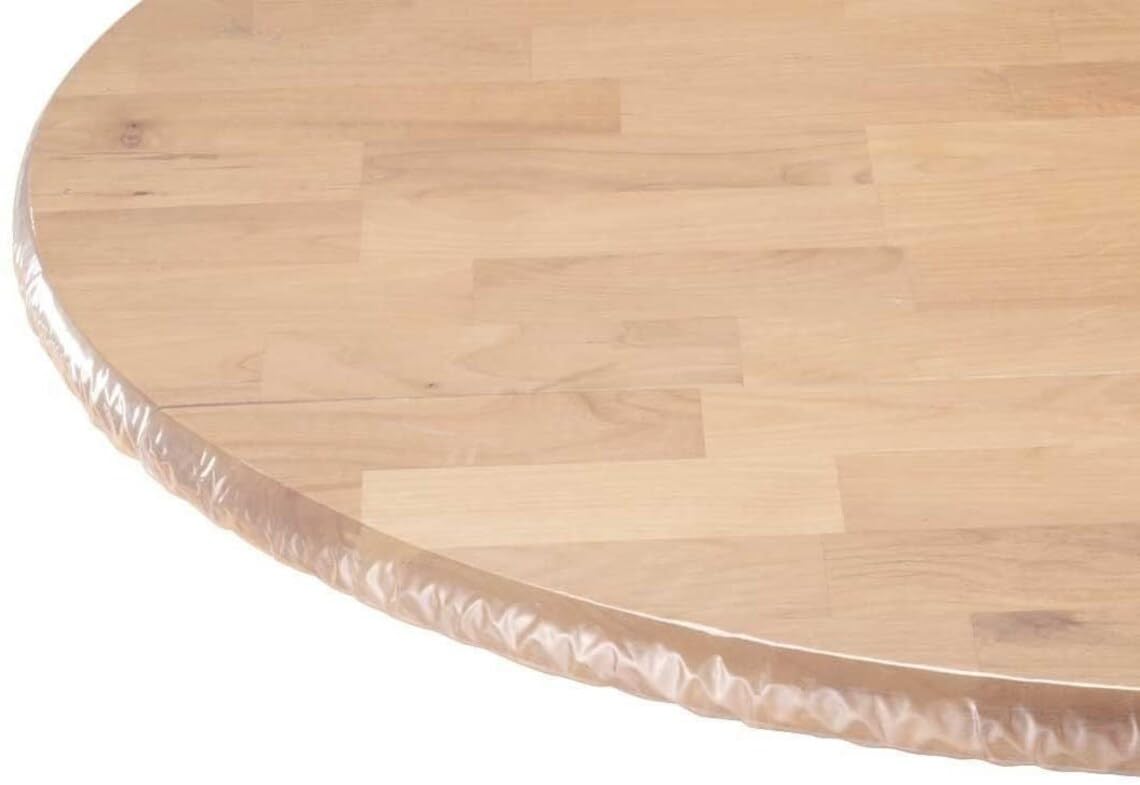 Yourtablecloth Heavy Duty Clear Vinyl Round Fitted Tablecloth (Table Cover) Elasticized Tablecloth Great for Protecting Your fine Tables and Table Linen 54”