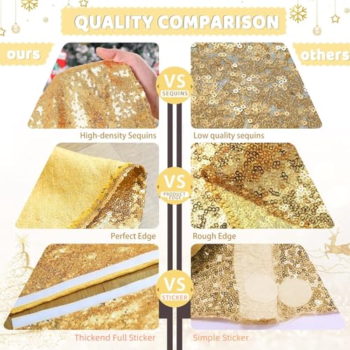 48-Inch Gold Sequin Christmas Tree Skirt - Glitter Holiday Tree Cover