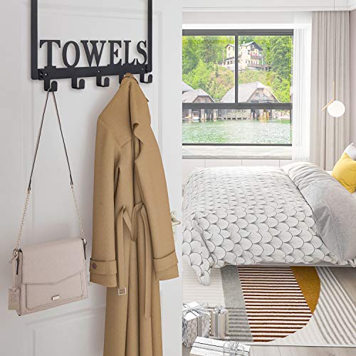 Over-the-Door Towel Rack and Hook Organizer - Wall Mountable, Black Metal