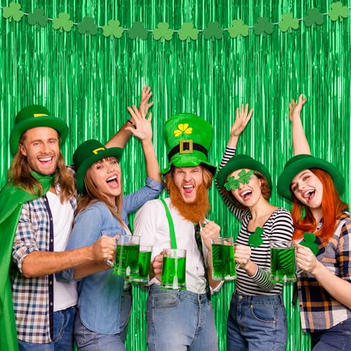 ZATAYE 12-Pack Green Foil Curtain Decorations 3.28 ft x 7.05 ft – Fringe Backdrop for Parties