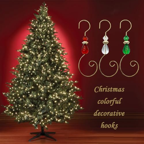 Furimuk 20 Pcs Christmas Ornament Hooks with Crystals - Red & Green, 3-Inch Stainless Steel Hangers